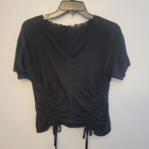 Drawstring Ruched Crop Top in Black